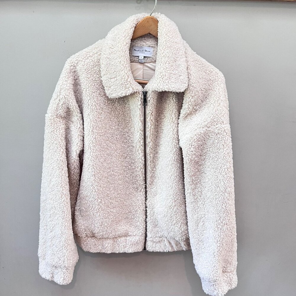 Michael Stars Womens Sherpa Fleece‎ Zip-Up Jacket Size M Cream